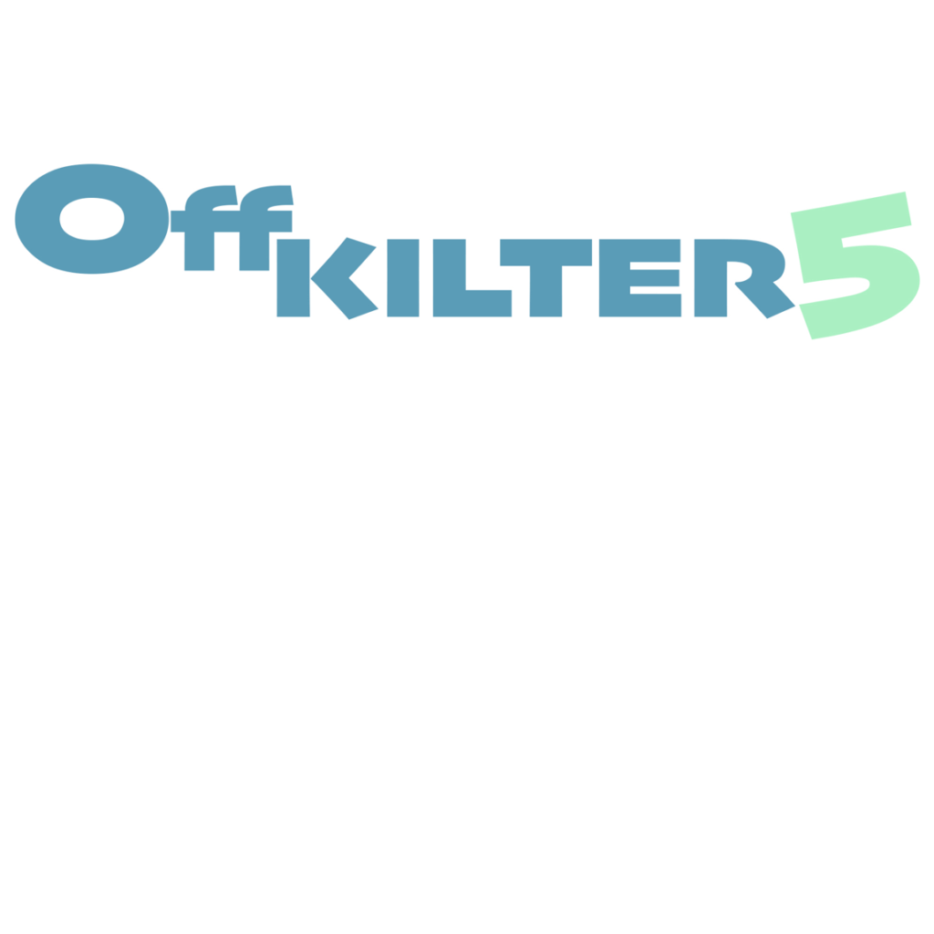 Off-Leash Area’s Off Kilter logo composed of the bold words in muted teal. 